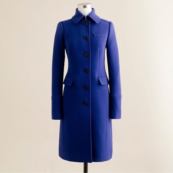 J.Crew Double Cloth Metro Wool Coat THINSULATE Royal Blue Lady Day Size 0P - Picture 3 of 14